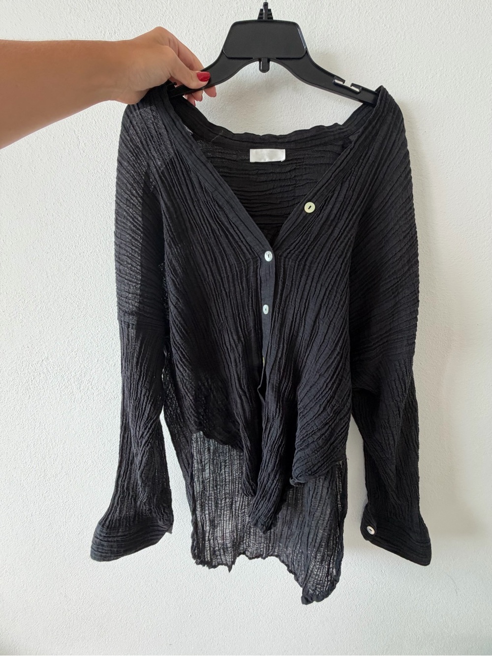 Monday Swimwear Black Crinkle Button-Front Women's Shirt